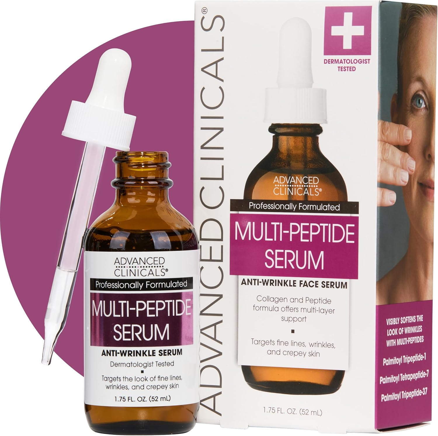 Advanced Clinicals Multi Peptides Serum for Face | Visible anti Aging Hydrating Collagen Peptide Facial Serum with Vitamin E Helps Improve Look of Wrinkles, Puffiness, & Uneven Skin Tone, 1.75 Fl Oz