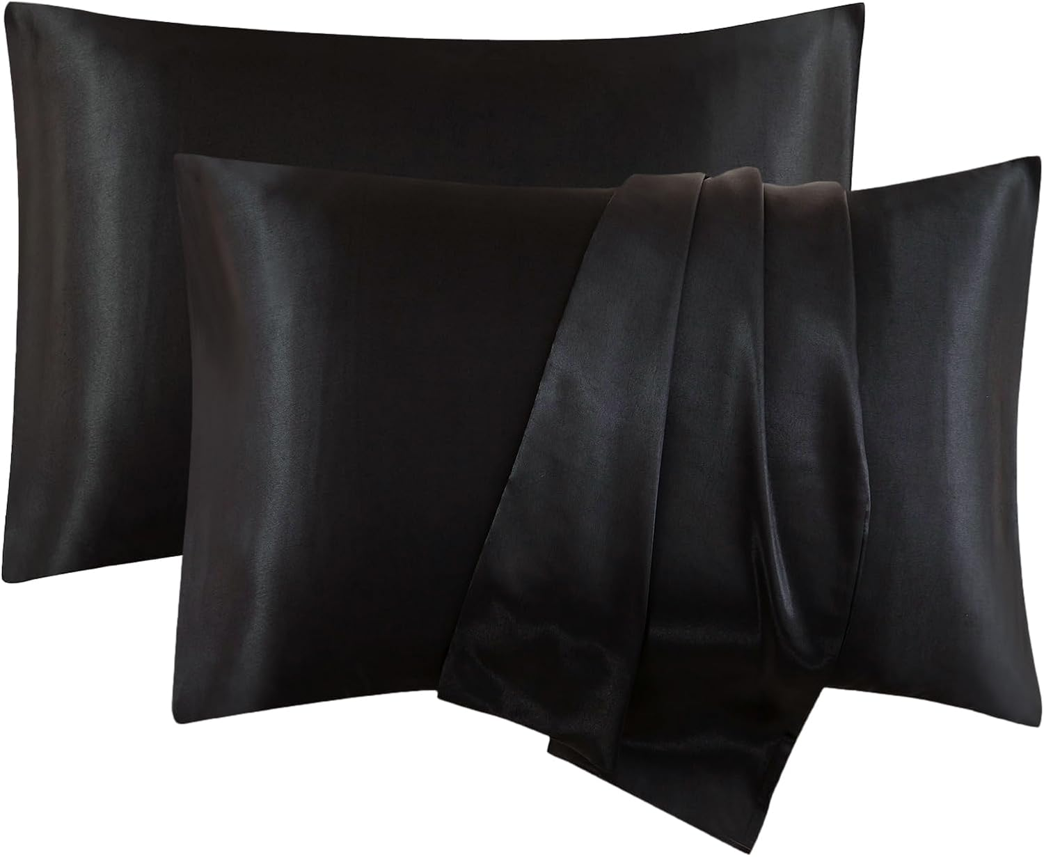 Satin Pillowcase, T Tersely 2 Pack 20"X 30" Silk Satin Pillowcases for Hair and Skin Queen Size Pillow Case with Envelope Closure (Black)