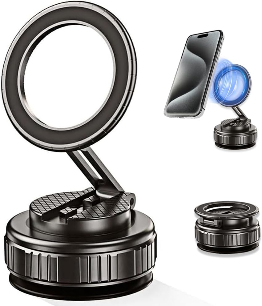 2025 Upgraded Vacuum Magnetic Car Phone Holder,360&deg; Adjustable Foldable Strong Suction Mount,Ultra Vacuum Suction Cup for Most Smartphones/Vehicles - Car, Gym, Mirror (Gray) image number 4