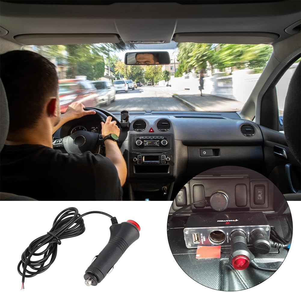 12V Car Cigarette Lighter Plug, Universal Cigarette Lighter Power Cable Adapter with LED Switch Button Male Plug Extension Cord Outlet Extender Connector Supply for Inverter Motorbike Motorcycle image number 5