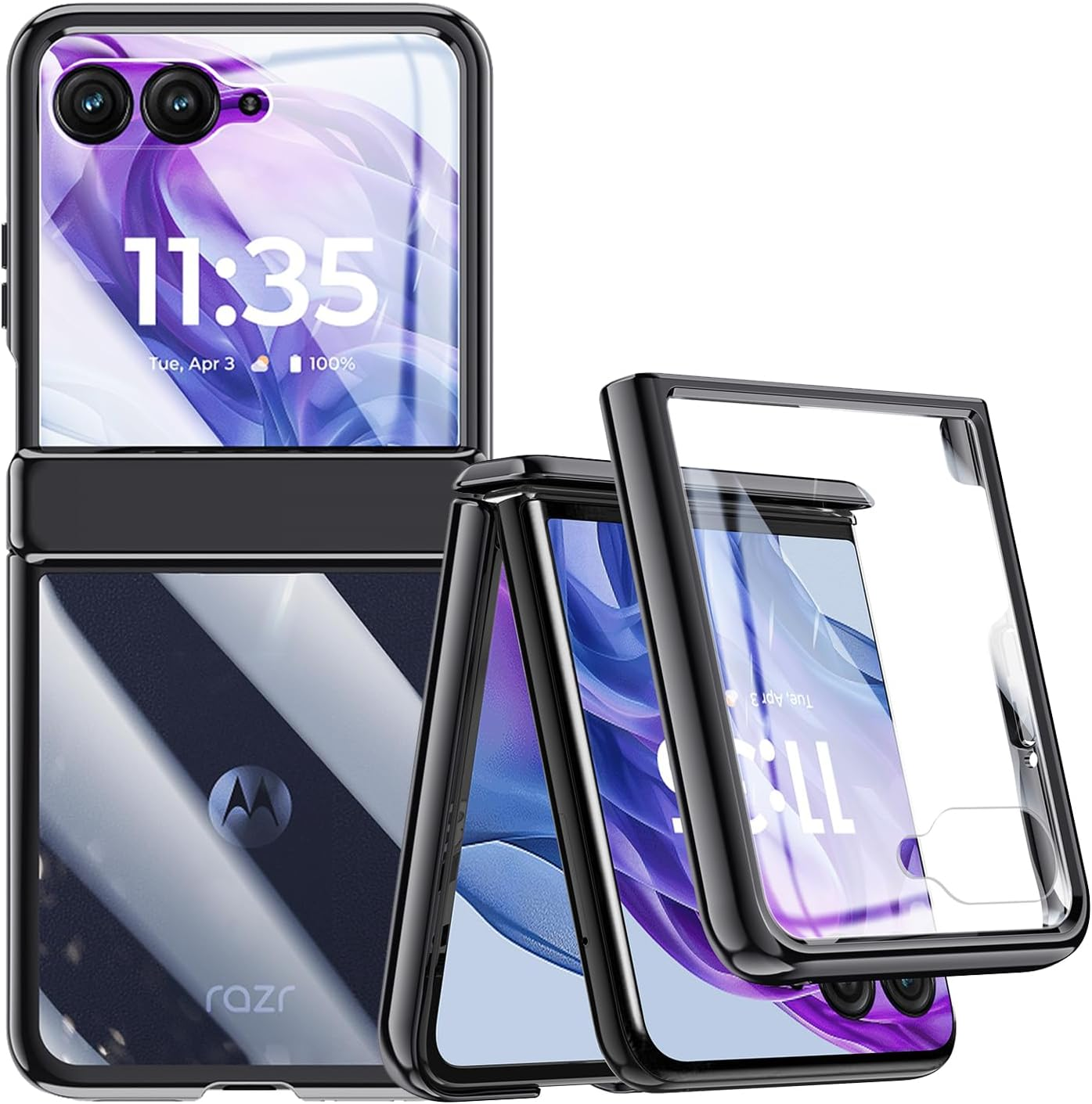 Transparent Case for Motorola Razr 50 Ultra with Built-In Screen Protector and Hinge Protection, Luxury Clear Hard PC Coating Shockproof Case for Motorola Razr+ 2024 (Silver)