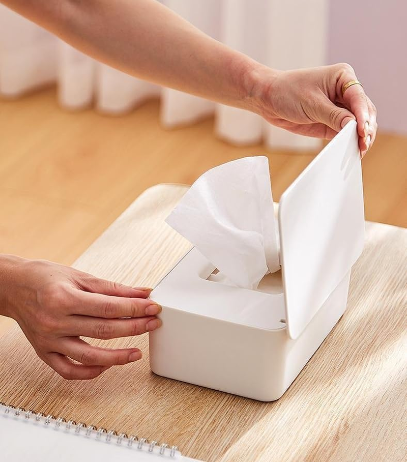 Diaper Wipes Dispenser, Tissue Storage Box Case, Wet Wipe Dispenser Holder with Lid for Home, Office, Cars (White, One Size) image number 1