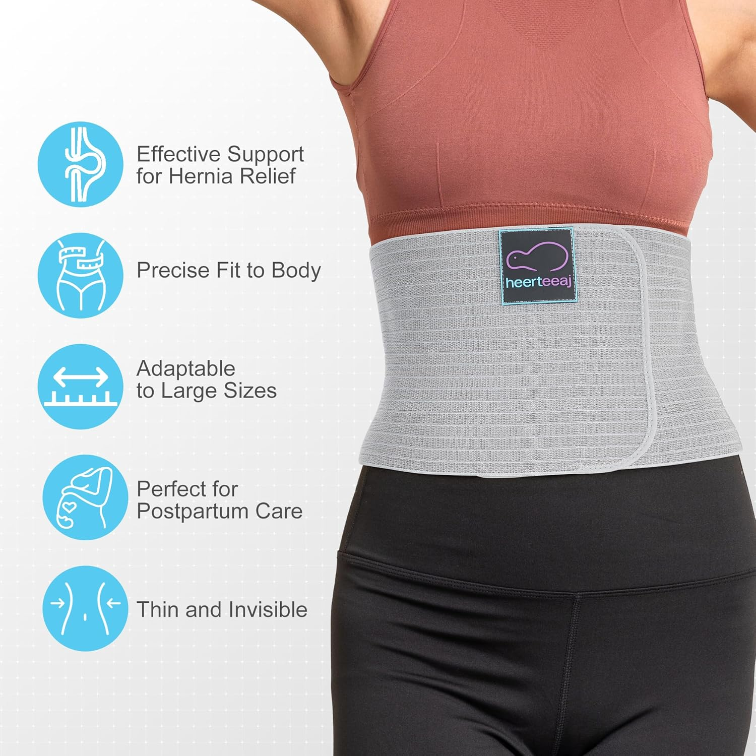 HEERTEEAJ Umbilical Hernia Belt - for Men and Women &ndash; Abdominal Hernia Binder for Belly Button Navel Hernia Support, Helps Relieve Pain - for Incisional, Epigastric, Ventral, & Inguinal Hernia image number 5