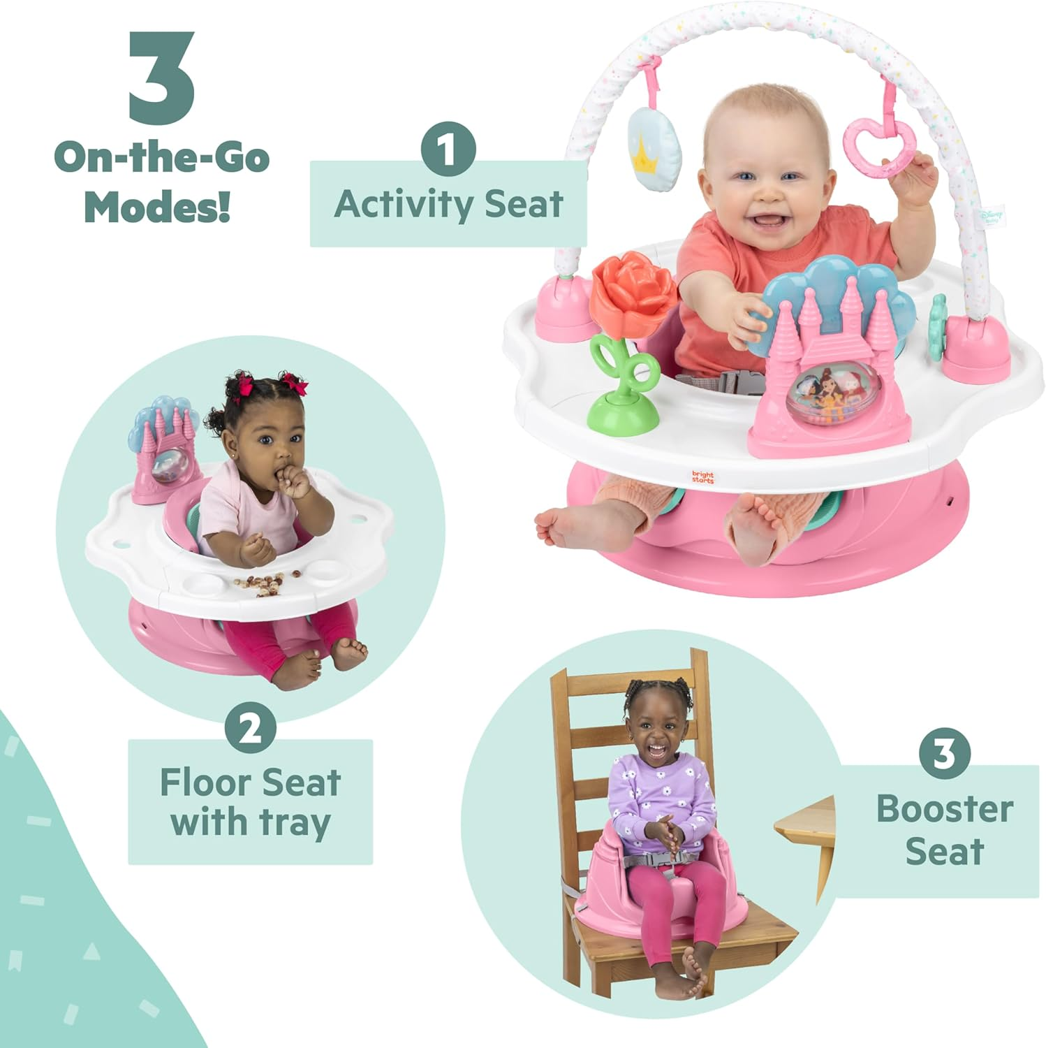 Bright Starts Disney Princess Superseat, Fun Baby Seat for Sitting Up, Playtime, and Meals, Ages 4 Months to 4 Years, Pink image number 2