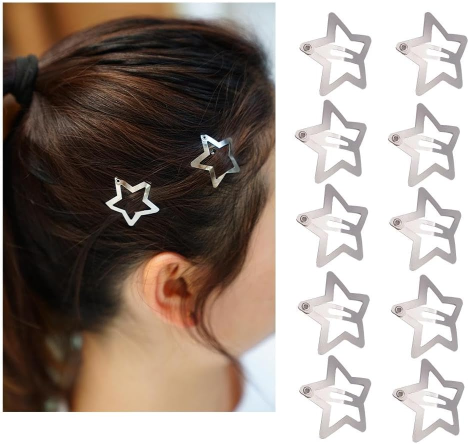 PLGEBR Star Hair Clips, Silver, 10 Pieces, Silver Metal Star Hair Clips, Hair Clips, Headwear, Non-Slip Metal Star Hair Accessories for Women and Girls image number 6
