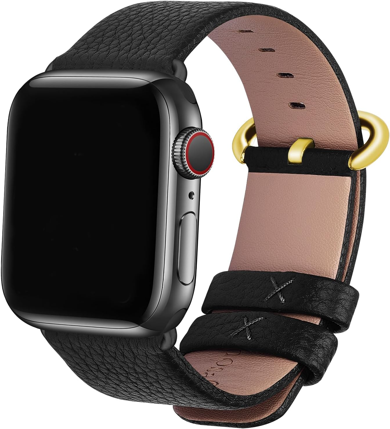 Fullmosa Compatible for Apple Watch Band 49Mm 46Mm 45Mm 44Mm 42Mm,Lychee-Textured Premium Real Leather Apple Watch Strap for Iwatch Ultra Se&Series 11 10 9 8 7 6 5 4 3 2 1, Black