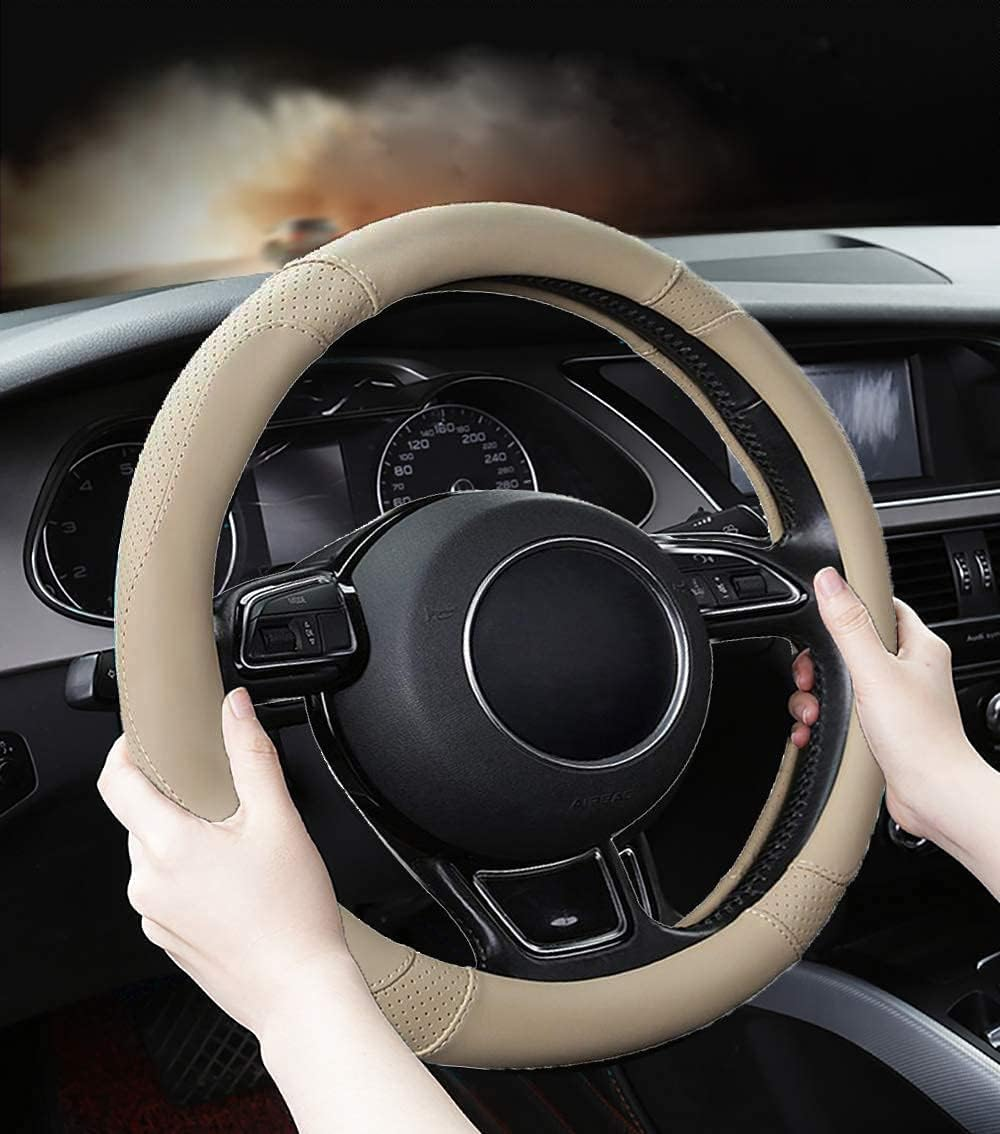 SFONIA Car Steering Wheel Cover Steering Wheel Protector Microfiber Leather Universal 37-38Cm / 15" Anti-Slip Breathable Durable (Beige Colour) - Brown image number 4