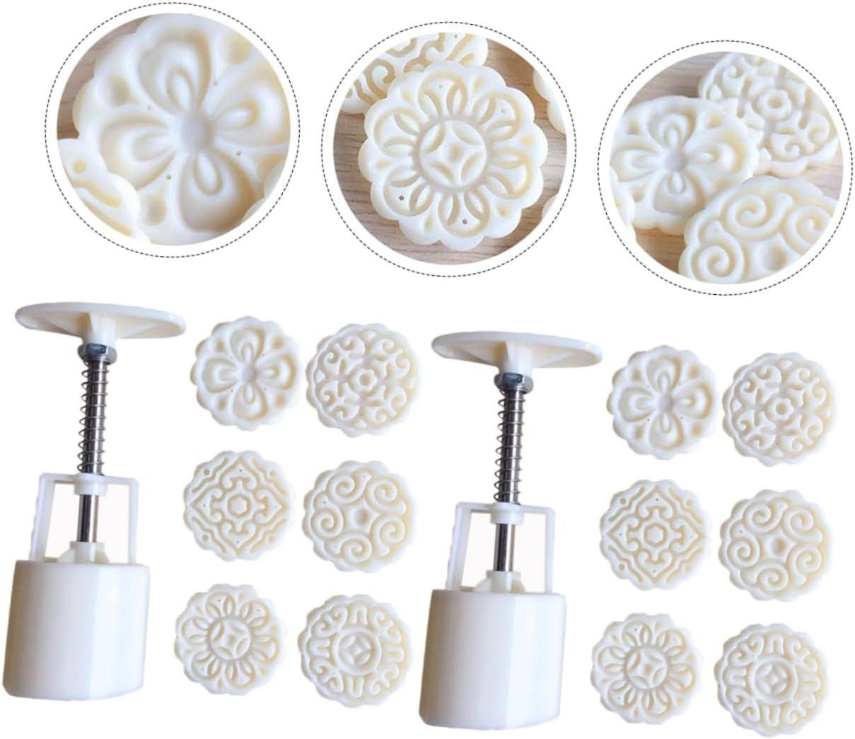 2 Set Baking Mooncake Mold Cake Cookie Mold Stamp Cake Puck Mold Cookie Stamps Festival Cake Mould Hand Press Christmas Decor Moon Cake Mold Plastic Green Bean Cake Party Supplies image number 3