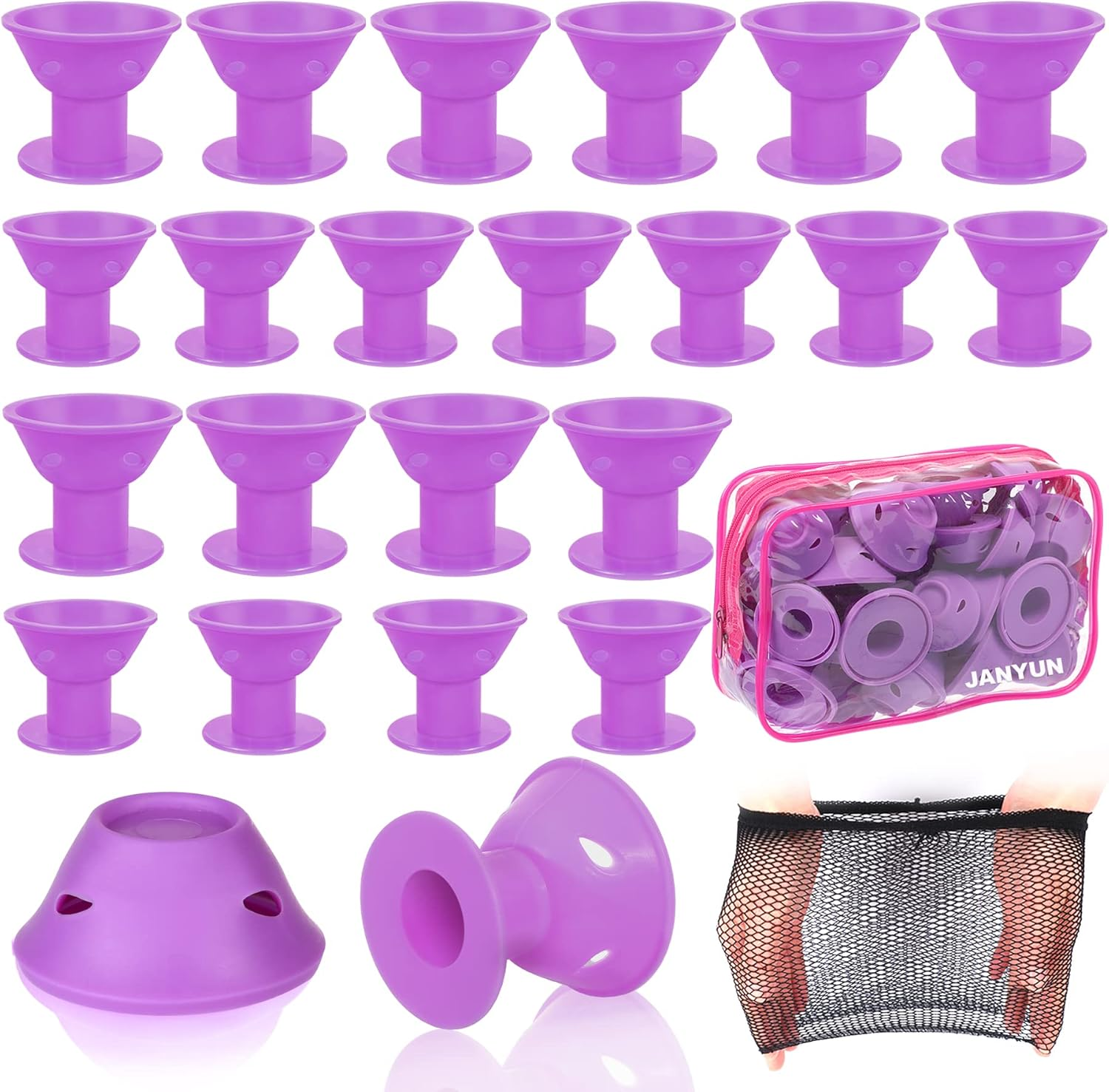 40 Pcs Pink Magic Hair Rollers,Include 20Pcs Large Silicone Curlers and 20Pcs Small Silicone Curlers