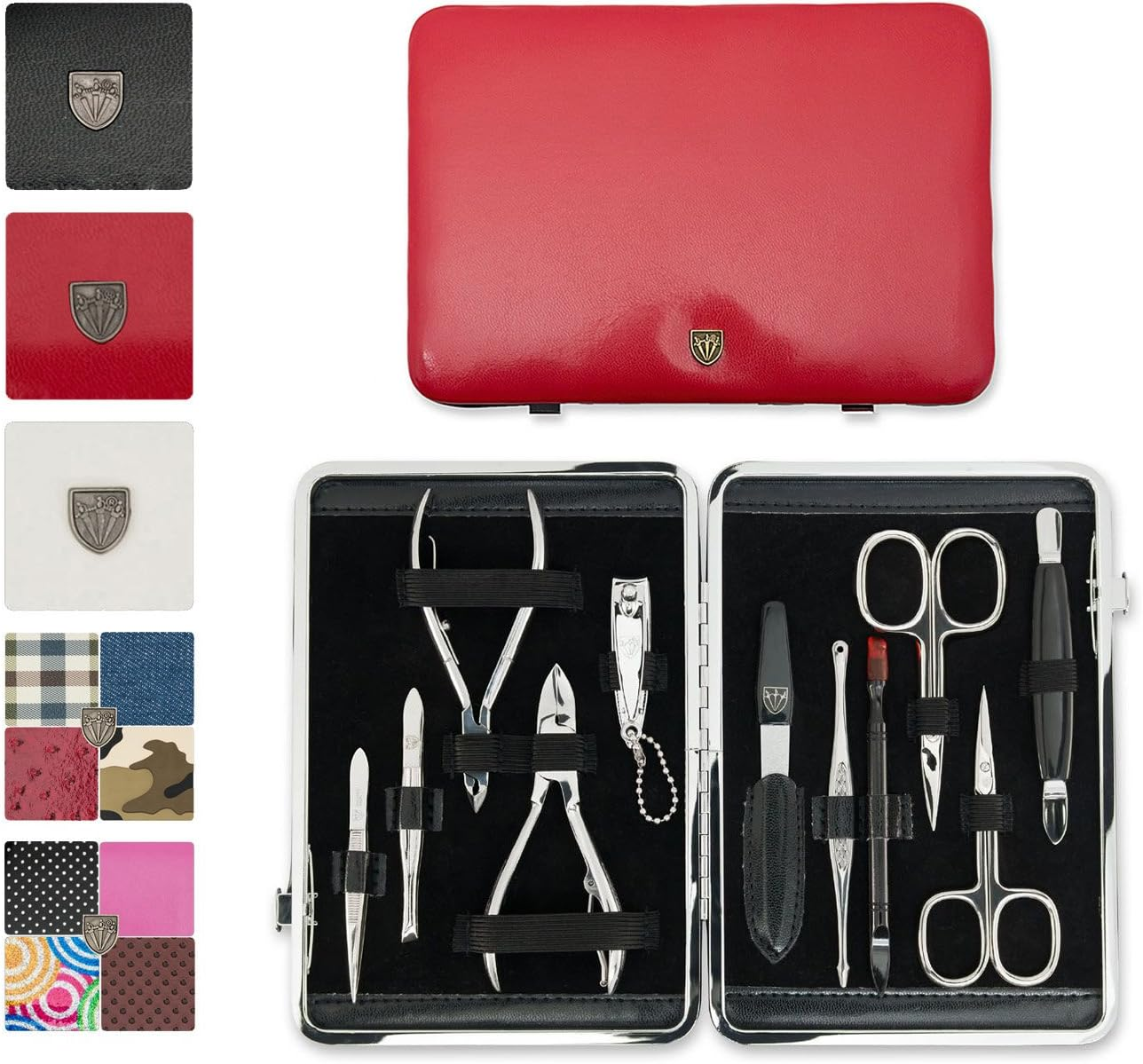 3 Swords Germany - Brand Quality 11 Piece Manicure Pedicure Grooming Kit Set for Professional Finger & Toe Nail Care Scissors Clipper Fashion Leather Case in Gift Box, Made by 3 Swords (Dfgl) Black