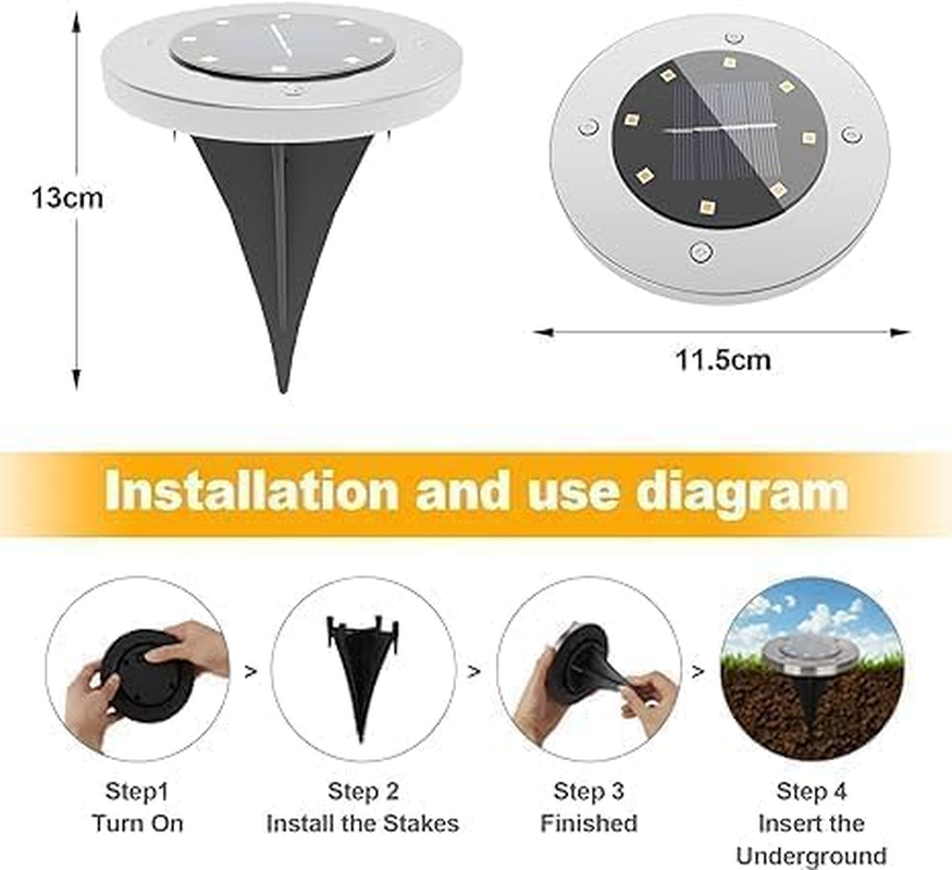 Solarx Pack of 12 Garden Lights Solar Powered, IP65 Waterproof Disk Lights, LED Solar Pathway Lights Outdoor, Solar Ground Lights for House, Walkways, Patio and Landscape Lighting (Warm White) image number 4