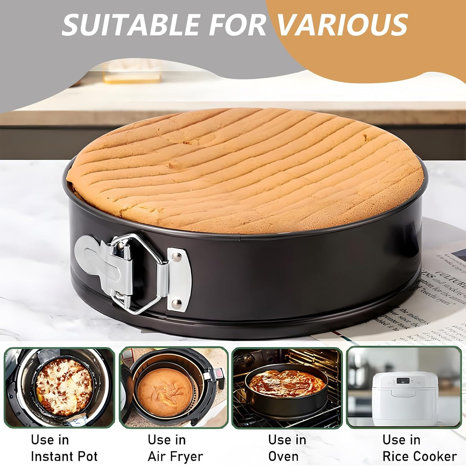 JZS round Cake Pan, (1 Pcs) Spring Form Pan Pie Mold Bakeware Non Stick, 24 Cm image number 6