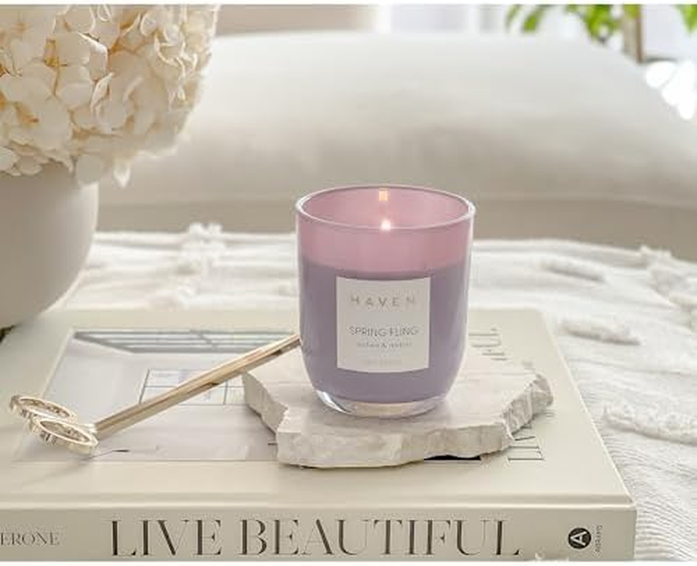 Haven Lychee & Amber Scented Soy Blend Candle - Natural, Non-Toxic, Long-Lasting Burn in Purple Glass Jar for Home Decor & Aromatherapy image number 2