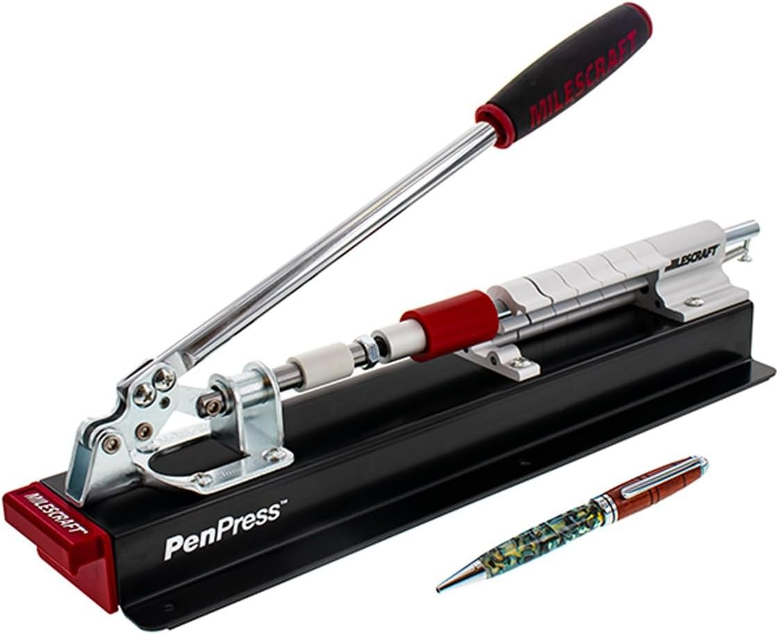 Milescraft 4701 Pen Press &ndash; Join Turned Pens & Projects &ndash; Advanced, Spring-Loaded Design Holds Workpiece in Place & Adjusts Size Quickly Using Six Quick-Flip Stop Settings. Includes Two Receiving Tips image number 2