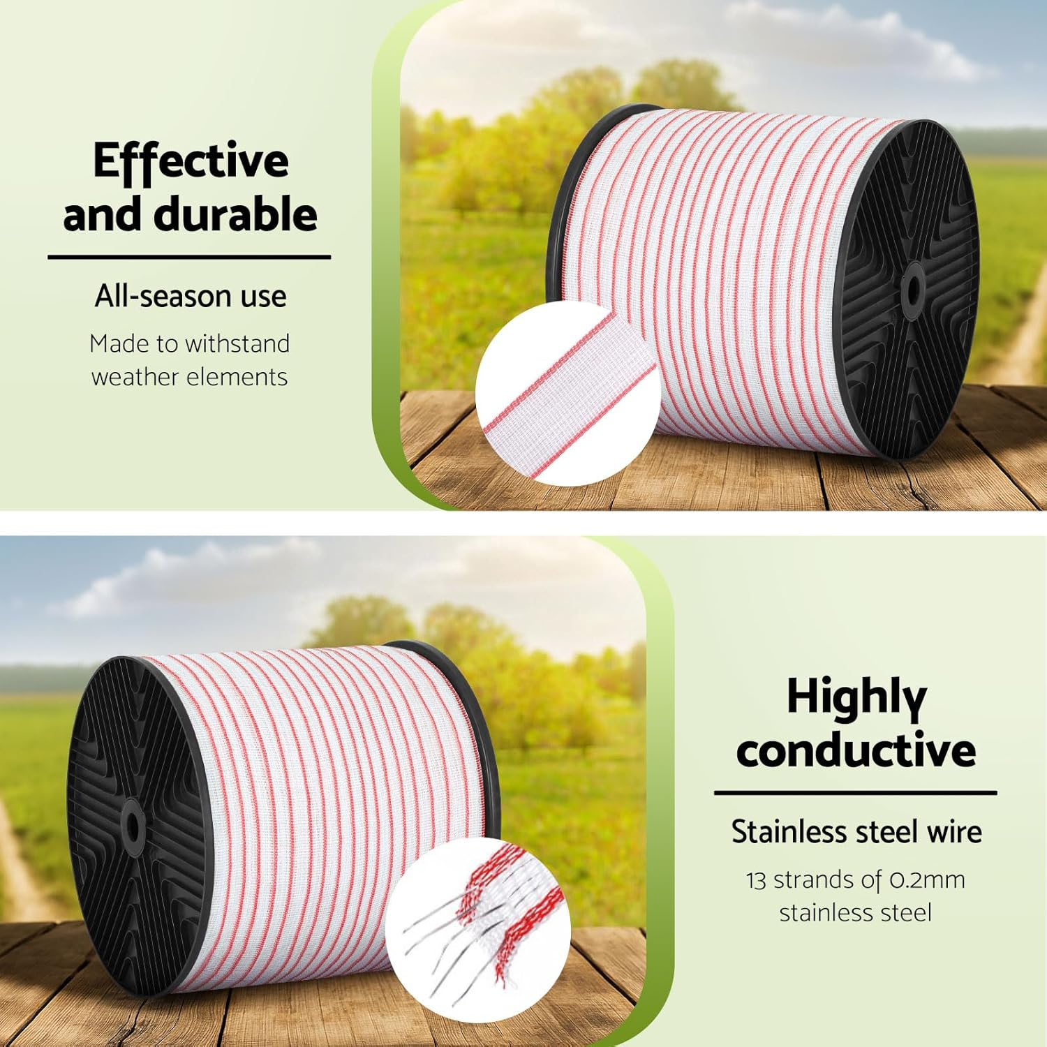 Giantz Electric Fence Tape 40Mm Polytape 400M Electric Fence Wire for Farm Animal Control Red White High Visibility image number 6