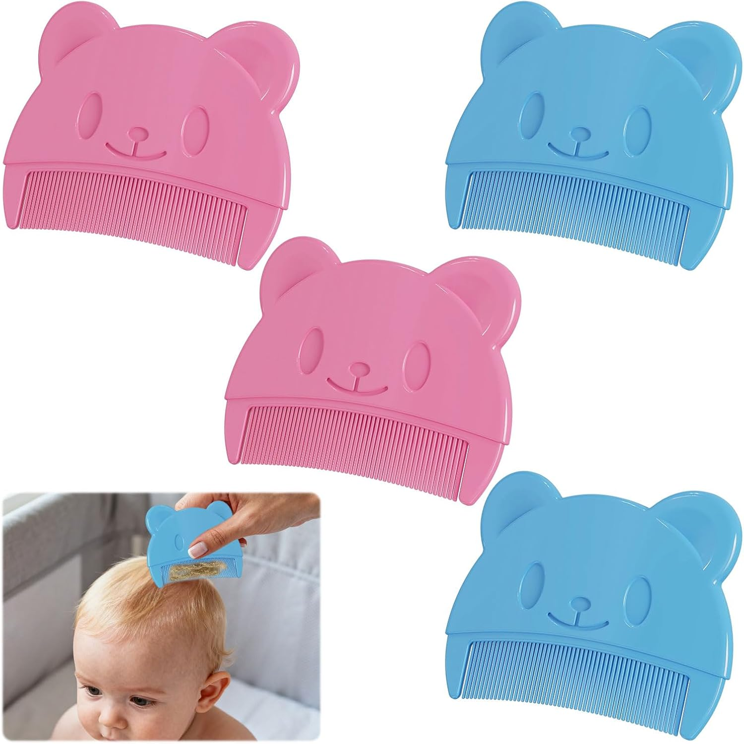 Cradle Cap Brush, 4Pcs Cradle Cap Comb, Baby Comb, Baby Hair Comb, Hair Brush Set, Fetal Dirt Removal, Infant Scalp Massager, Suitable for Toddler, Newborns Bath (Blue + Pink) image number 1