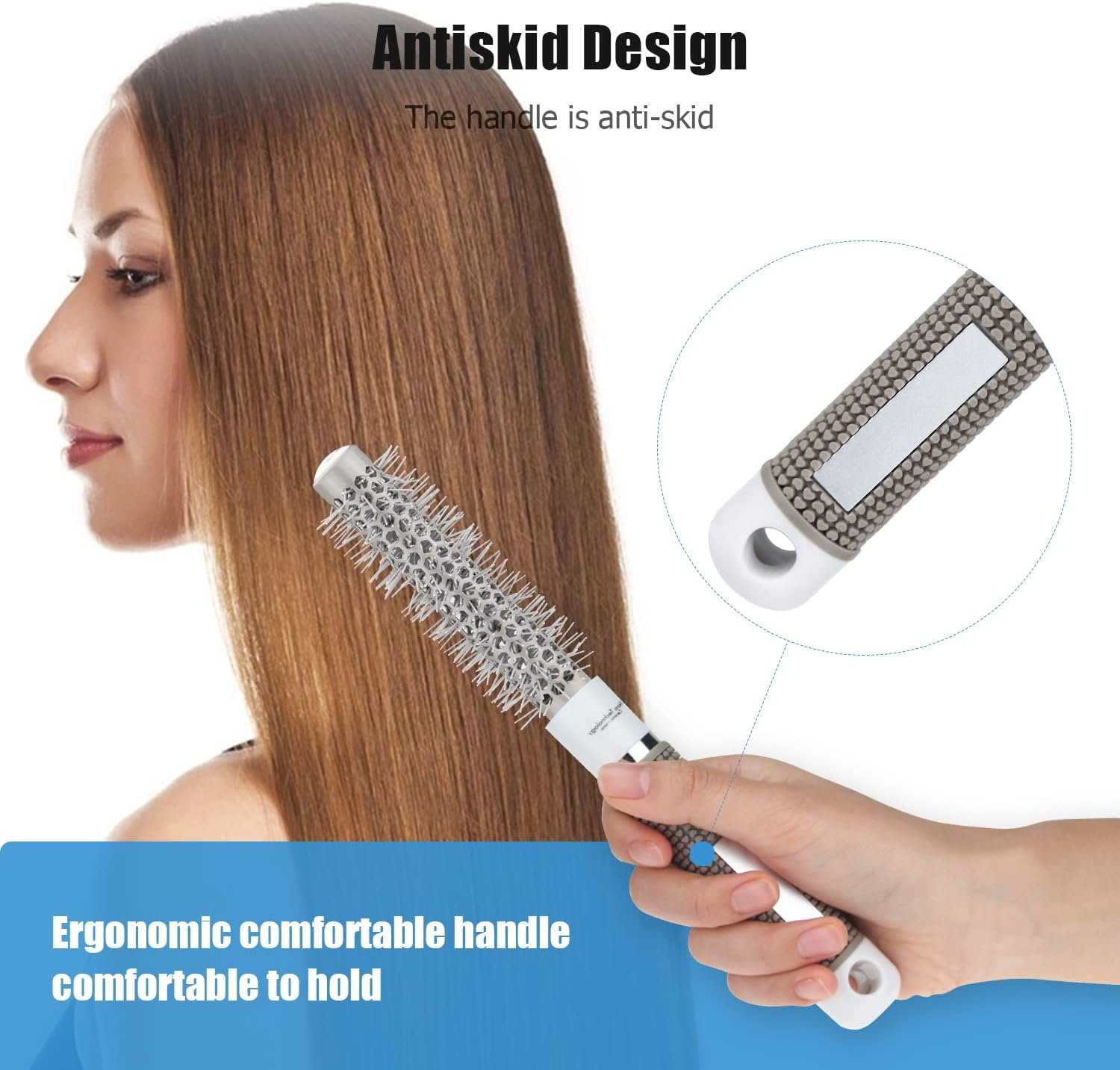 Small Hair round Brush, 0.75Inch Nano Technology Thermal Ceramic and Ionic round Barrel Hair Brush for Blow Drying, Styling, Curling, Adding Hair Volume image number 5