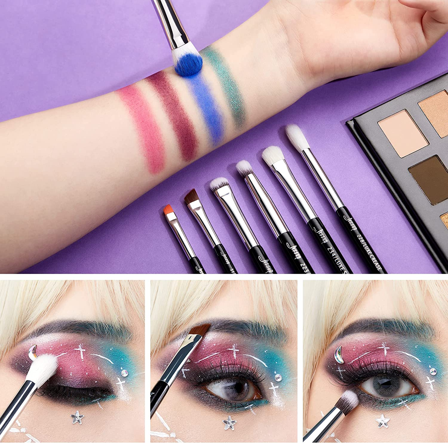 Jessup 15Pcs Professional Makeup Brushes Set Make up Brush Tools Kit Cosmetics Tools Eye Liner Shader Wood Handle Natural-Synthetic Hair Brushes Pearl Black/Silver (Black/Silver), T177 - Blushing Bride image number 6