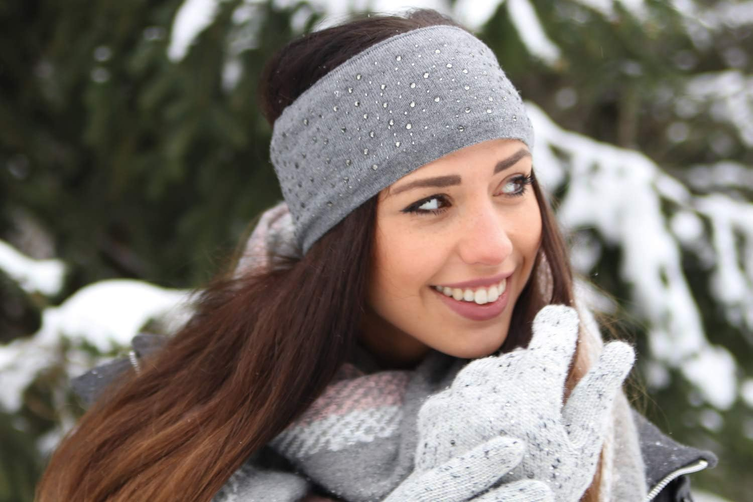 Stylebreaker Women'S Winter Headband with Rhinestones and Fleece Lining Warm Elastic Fine Knit Headband Lined Glitter Headband for Cold Days, Colour: Petrol Blue image number 3