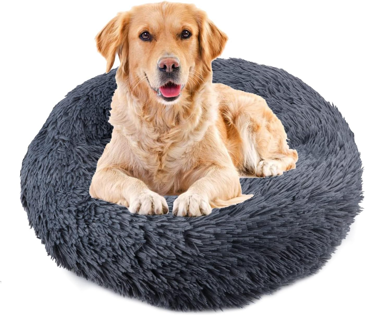 UUEMB 50Cm Calming Dog Cat Bed, Plush Donut Pets Beds for Small Dogs Cats, Soft Puppy Kitten Cuddler round Bed Cushion, Washable Warm Dog Beds for Improved Sleeping (Dark Grey)