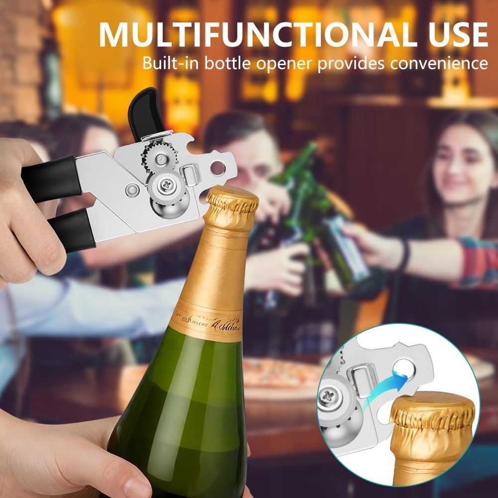 Vsshe Can Opener Manual, Stainless Steel Can Opener, Comfortable Grip, Non-Slip, with Multifunctional Bottle Openers Comes Soft Grip Sharp Cutting Blade, Arthritis-Friendly, for Seniors, Work, Kitchen image number 6