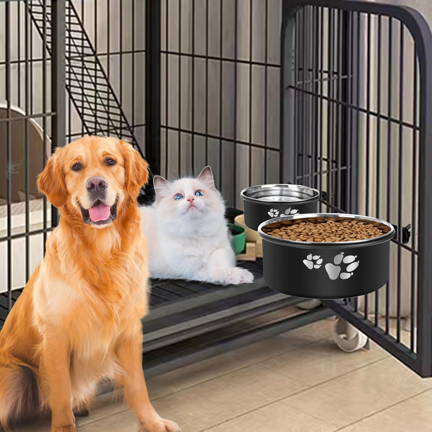 Dog Crate Water Bowl No Spill,2 Pack Stainless Steel Water Bowl for Dog Crate,Hanging Dog Bowls for Kennel Crate Cage Medium Large Dogs Cats image number 2