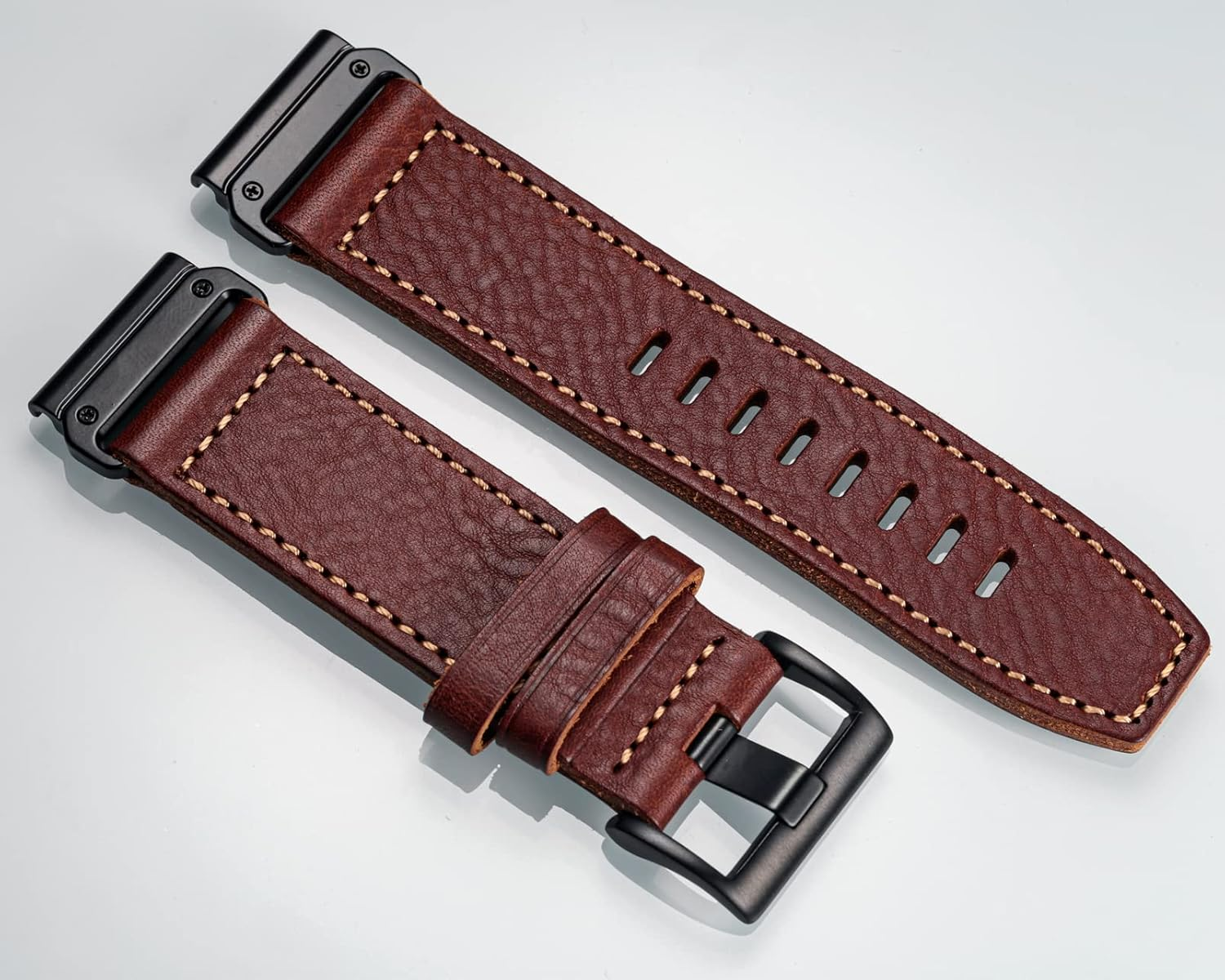 Compatible with Garmin Watch Band, Genuine Leather Watch Band, Retro Vintage Strap for Fēnix/Forerunner/Vivoactive/Approach/Marq/Quatix/D2 Series Tough Replacement Band image number 1