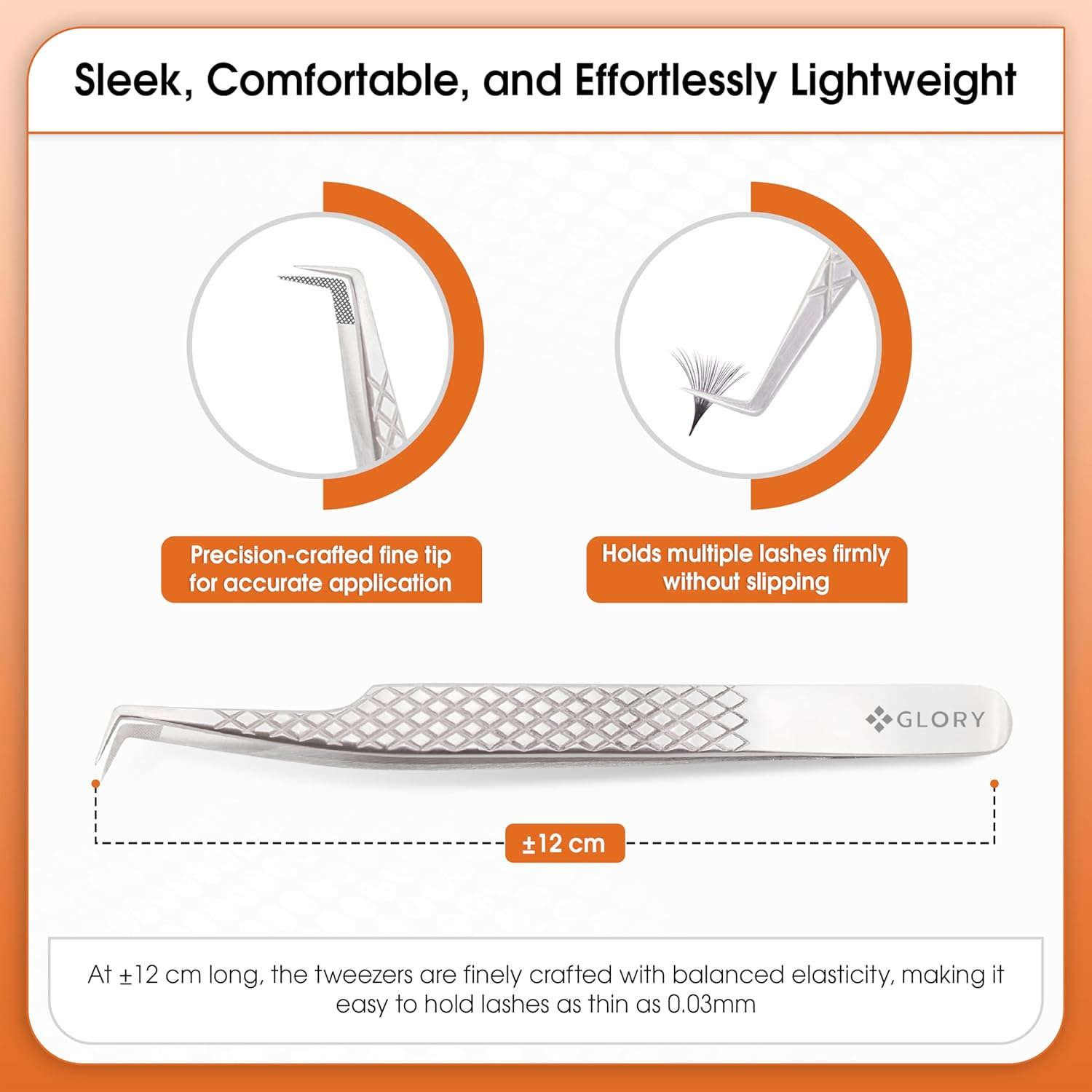 Glory 90 Degree Angle Lash Tweezers for Eyelash Extensions &ndash; Precision Fiber Tip Diamond Grip Stainless Steel Lash Tool for Mega Volume, Classic & Professional Lash Tech Supplies image number 5