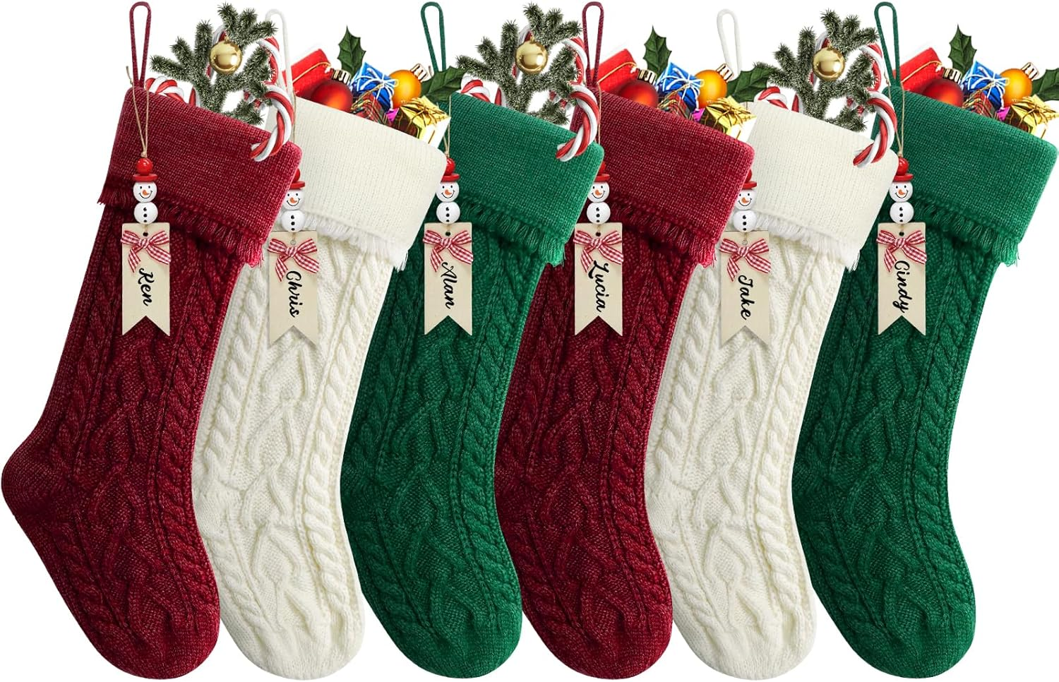 4 Pack Christmas Stocking,18 Inches Classic Deer Xmas Cuff Stockings,Classic Large Stocking Decorations for Family Holiday Season Decor