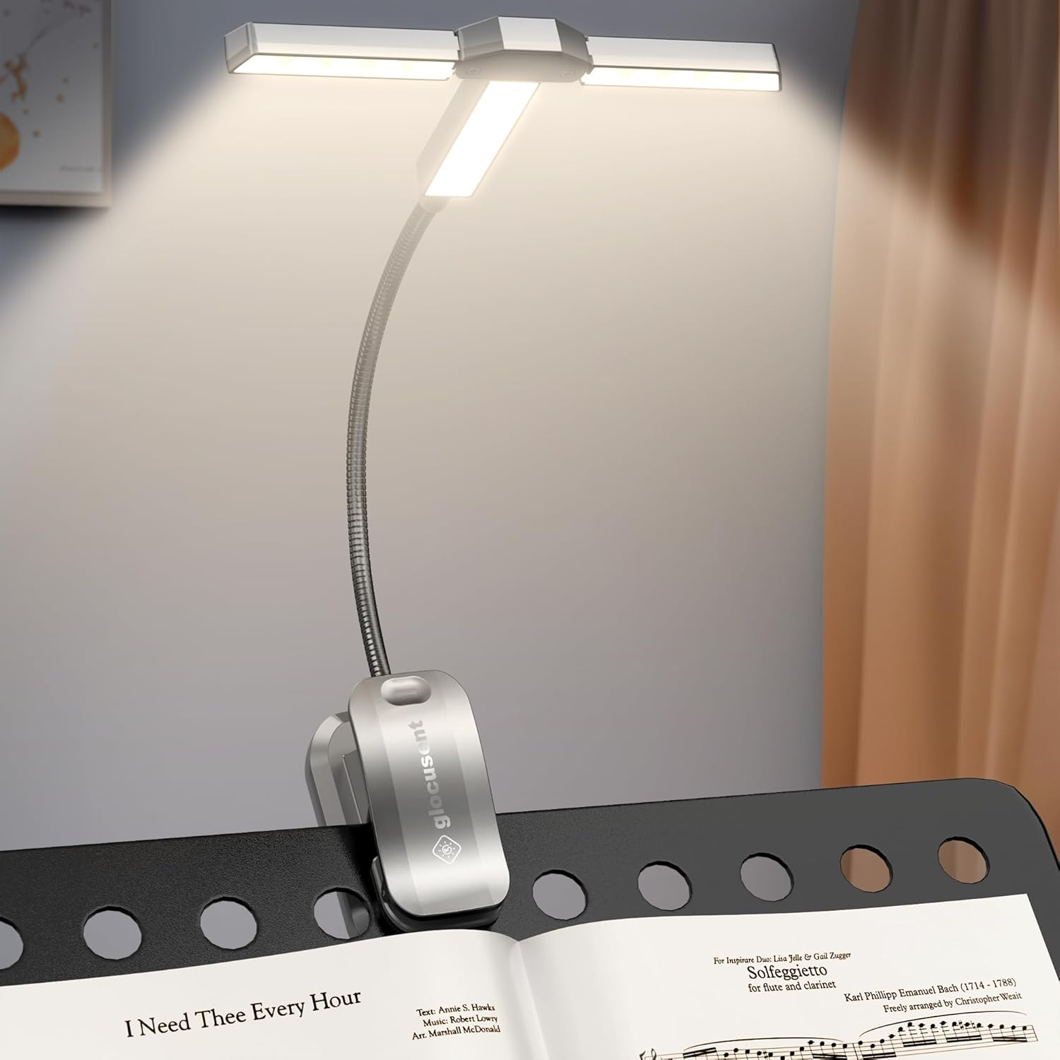 Glocusent Innovative Tri-Head Book Light for Reading in Bed, 3 Colors & 5 Brightness Levels, 1000Mah Rechargeable Reading Light with 30-Min Timer, 10-100Hrs, Partner Friendly, Perfect for Book Lovers