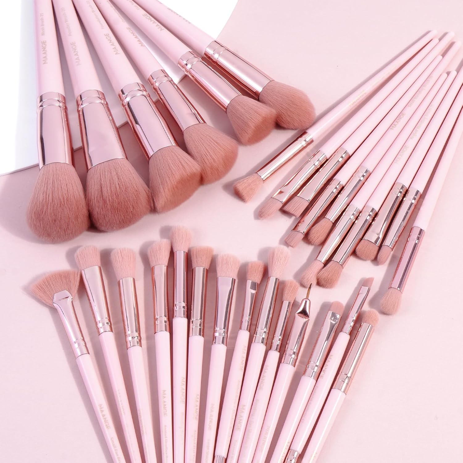 MAANGE 30 Pcs Professional Makeup Brushes with Case, Premium Synthetic Face Foundation Powder Blush Eyeshadow Blending Eye Brush Set Travel Makeup Brushes Set (Pink) image number 3