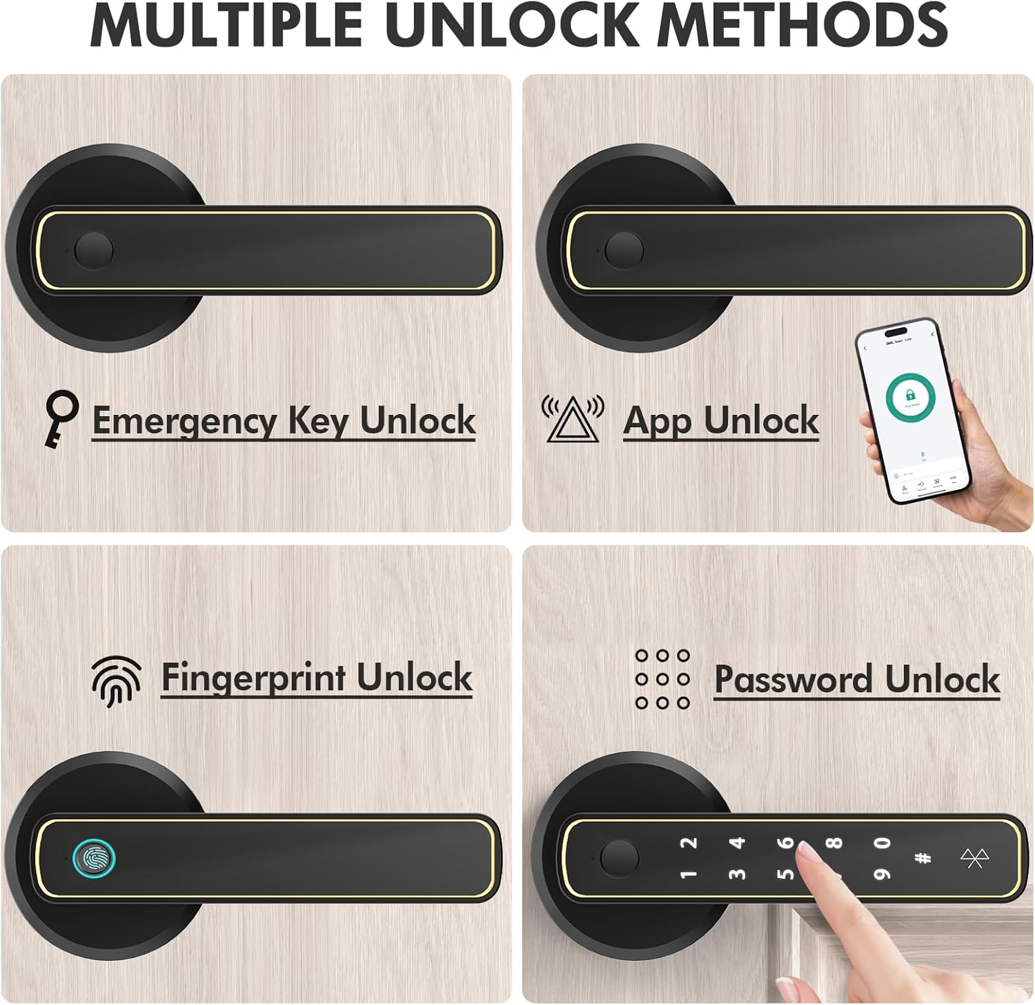 YOPOWER Smart Door Lock, Fingerprint Keyless Entry Door Lock with Handle, Biometric Electronic Door Lock with App for Home/Office/Bedroom/Apartment - Black - Model 2 image number 3