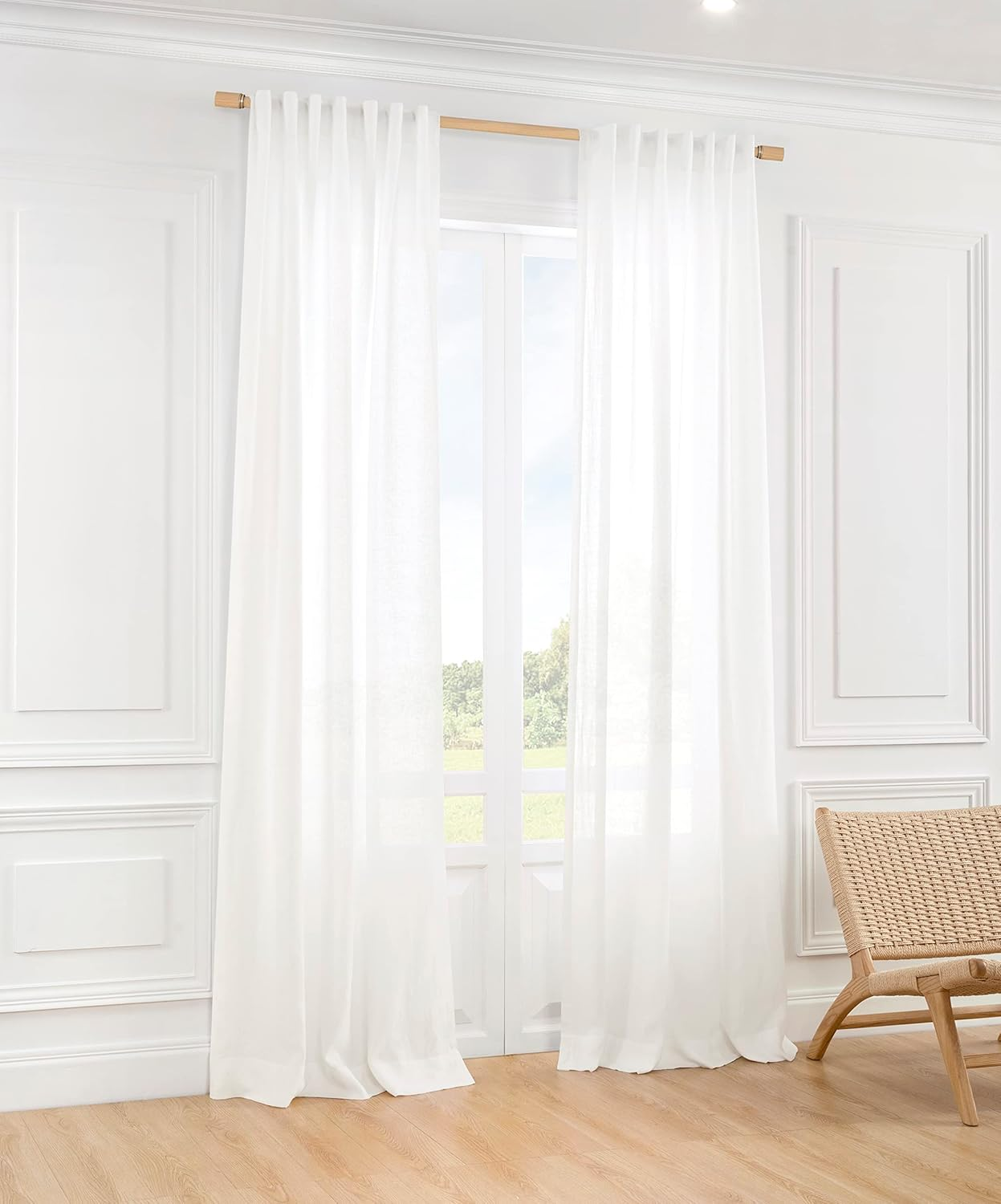 ATLINIA 100% Linen Sheer Curtain White Panel - 1 Panel Window Natural Linen Sheer for Bedroom Living Room Farmhouse Light Curtain Filtering Door Shades Privacy Rustic Boho Door Drape 160 Cm