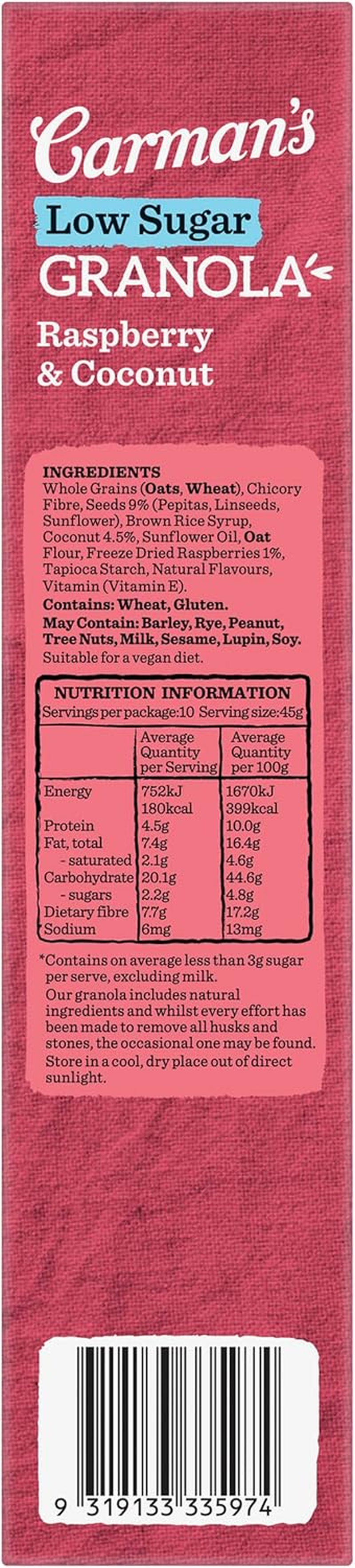 Carman'S Low Sugar Raspberry and Coconut Granola 450 G image number 6