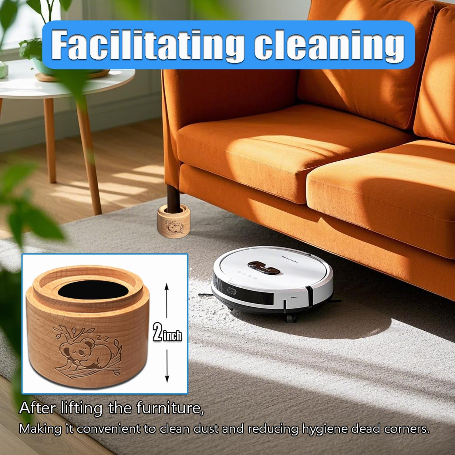 2" Heavy Duty Bed Risers, Bed Lifts, Furniture Risers, Great for under Bed Storage, Bed, Table, and Chair Lifts, Adds 2" Height to Heavy Furniture or Beds of 4Pcs image number 4