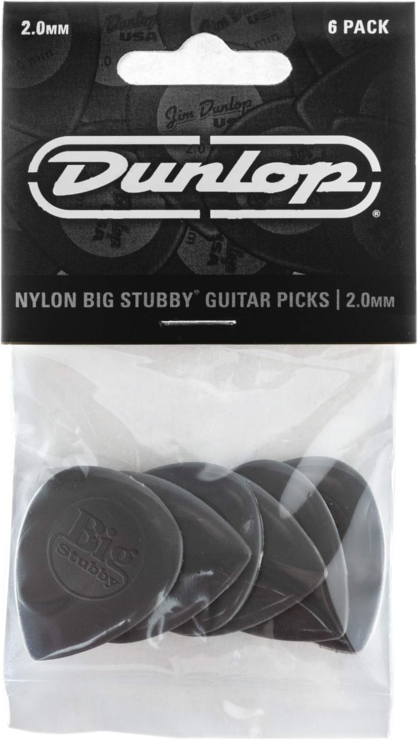Dunlop 445P2.0 Nylon Big Stubby, Dark Gray, 2.0Mm, 6/Player'S Pack