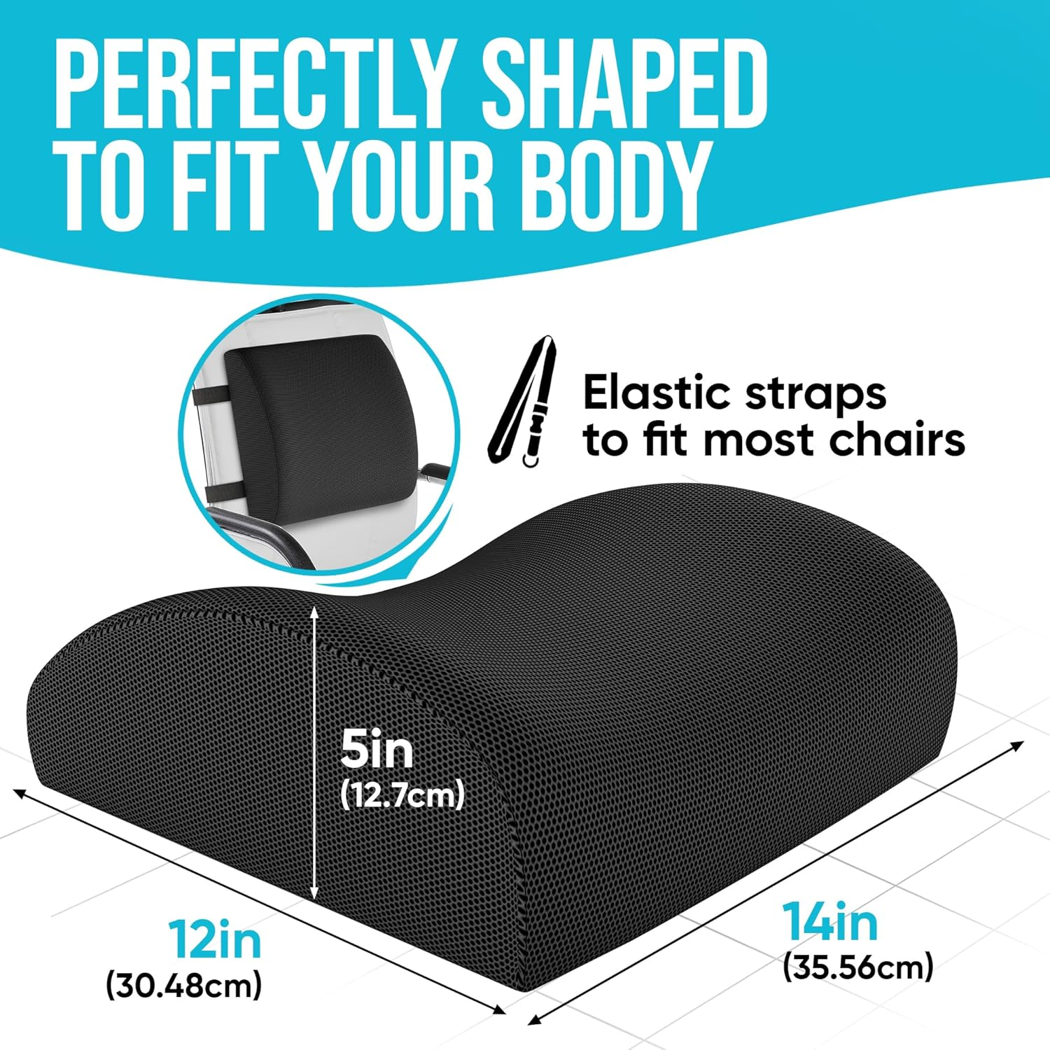 FORTEM XL Chair Cushion/Seat Cushion for Office, Lumbar Support for Chair, Back Support Memory Foam Pillow Washable Cover (Black, Mesh) image number 6