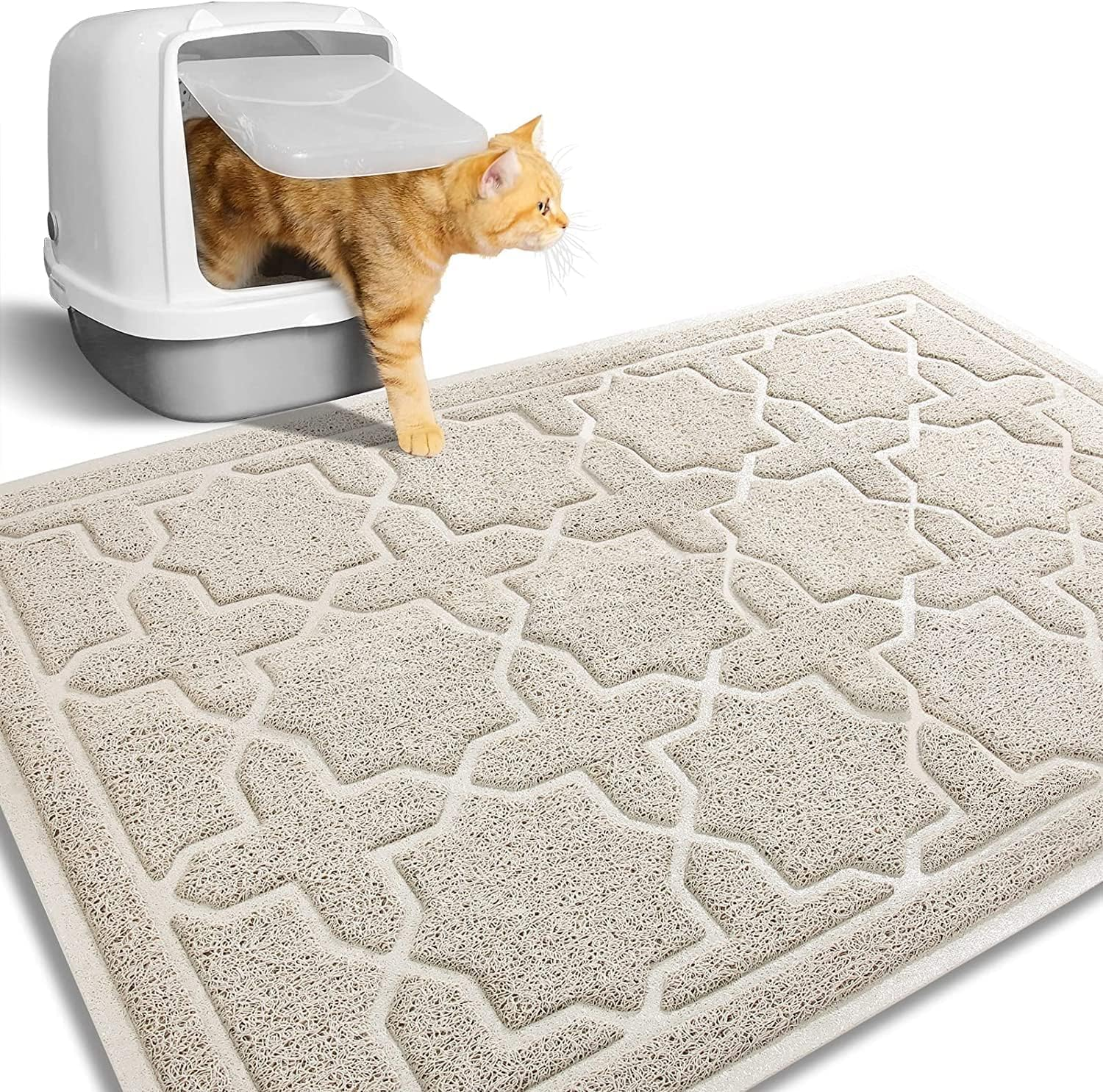 Yimobra Cleaning Cat Litter Mat, XL Jumbo Traps Mats for Litter Box, Scatter Control Pets Pads,Soft on Kitty Paws,No Phthalate,Water Resistant,Non-Slip,Durable,Large Size 35.4 X 23.6 Inches,Beige