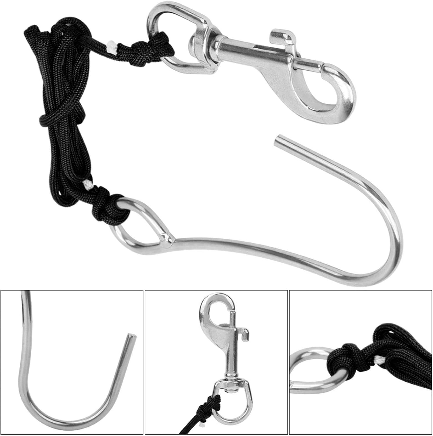 Single Reefs Hook, Scuba Reefs Hook Line Snare Drift Diving Hook Scuba Hanger Supplies Stainless Steel Clip Equipment with Quick Release Buckle and Dive Spring Coil