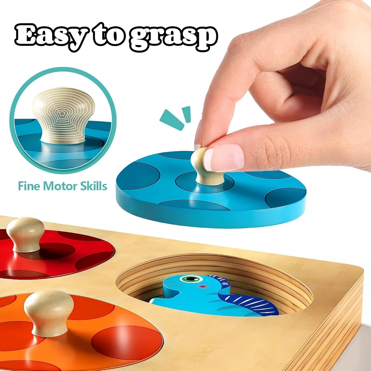 MOONKATE Montessori Wooden Multi-Layer Dinosaur Matching Eggs Pegged Puzzles for Toddlers image number 4