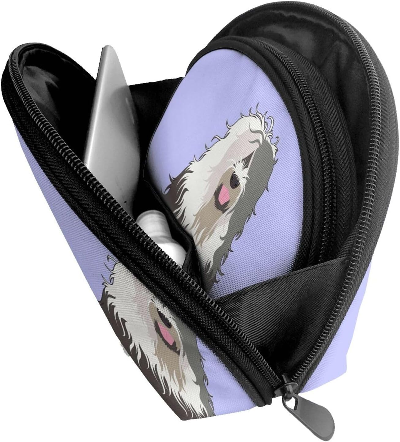 Cozimangoe Coin Pouch Makeup Bags Set, 2 Piece Shell Shape Cosmetic Bag with Pockets for Daily Travel Handbag Lipstick Keys Toiletry, Personalized Old English Sheepdog image number 2