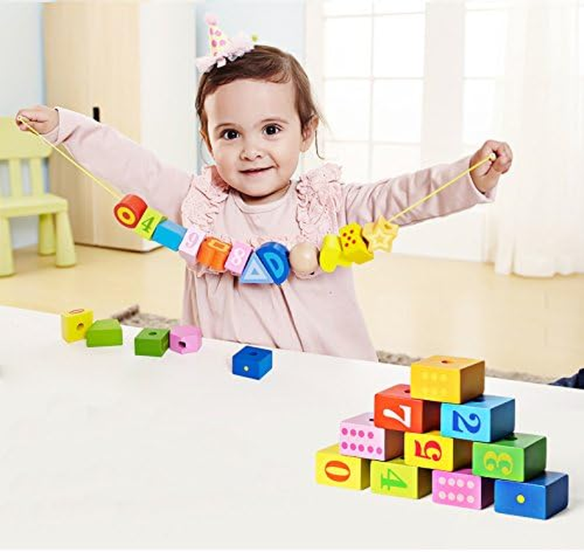 BOHS Caterpillar Lacing Blocks - Threading & Stacking - Toddler Learn Counting, Numbers and Shapes- Baby Kids Fine Motor Skills Toys image number 1