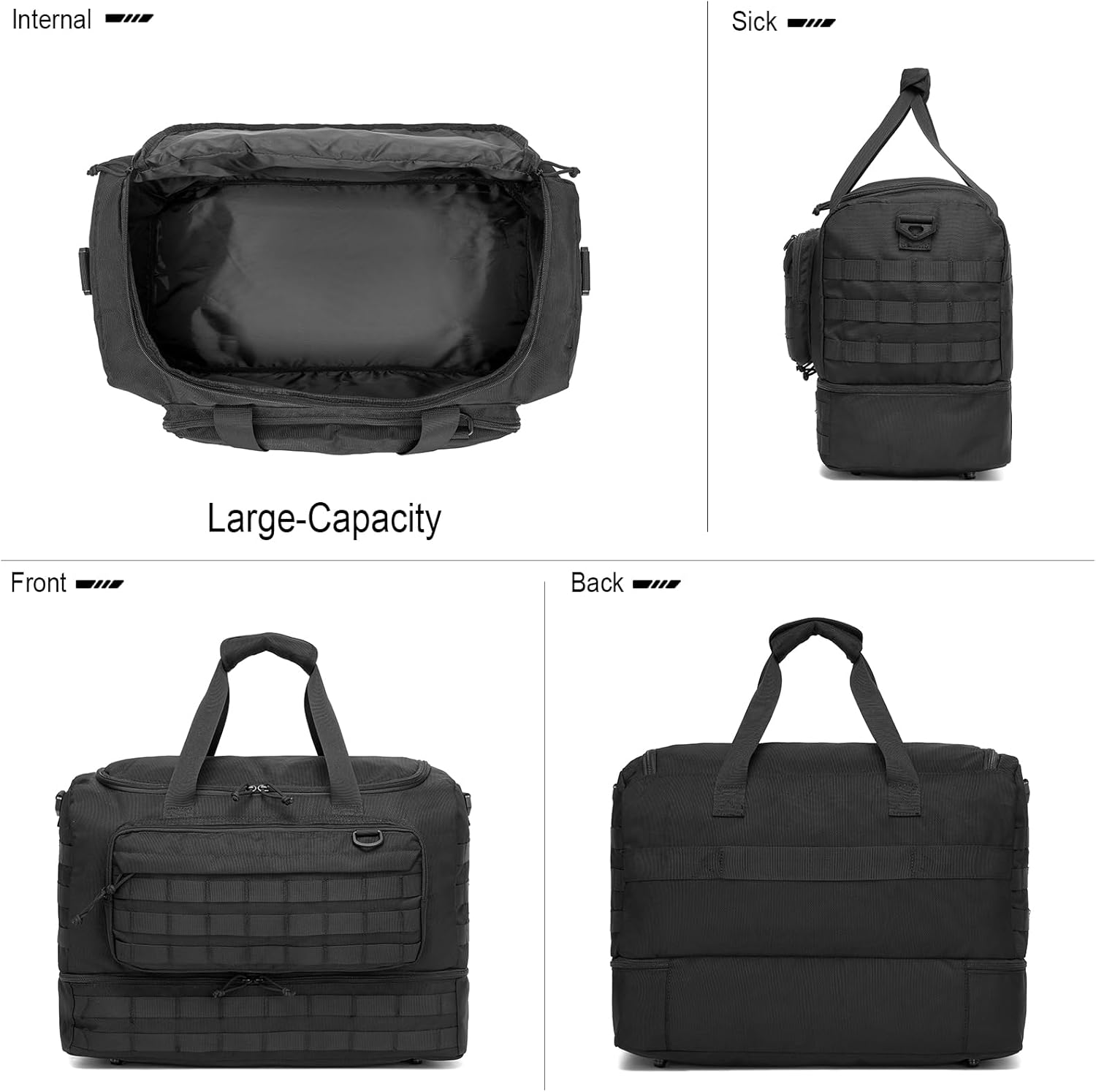 Travel Bag for Men,Military Tactical Gym Duffle Bag with Shoe Compartment Tactical Duffle Bags for Travel Carry on Bag Weekender Overnight Sport Duffel Range Bag for Workout-Black