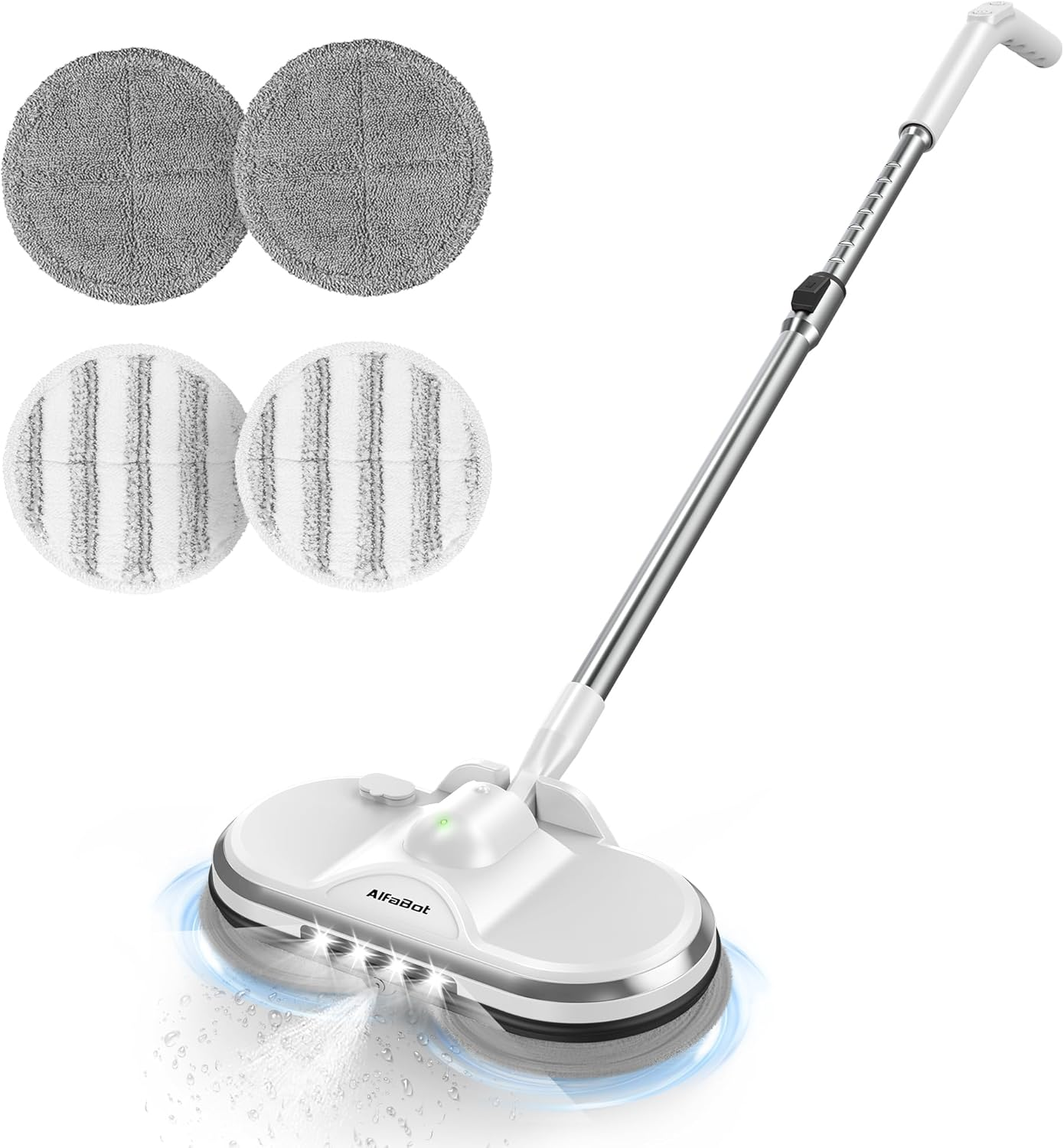 Alfabot WS-24 Cordless Electric Mop, Electric Spin Mop for Floor Cleaning, with Lightweight & Rechargeable Floor Cleaner with Water Sprayer and LED Headlight for Hardwood and Tile Floors, White image number 5