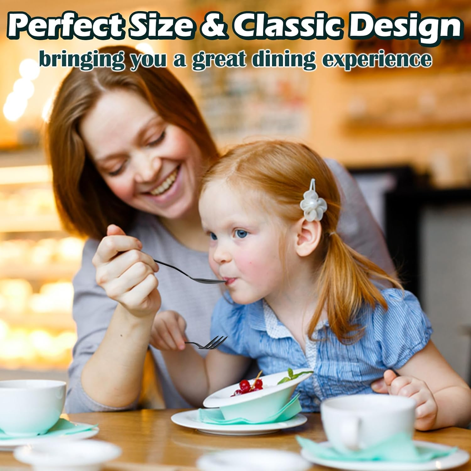 RETON 12 Pcs Dessert Forks and Spoons Silverware Set, Stainless Steel Mini Forks and Spoons, Small Appetizer Cocktail Fruit Forks, Mini Coffee Spoons Teaspoon for Kitchen (6 Forks+6 Spoons) (Black) - Black image number 1