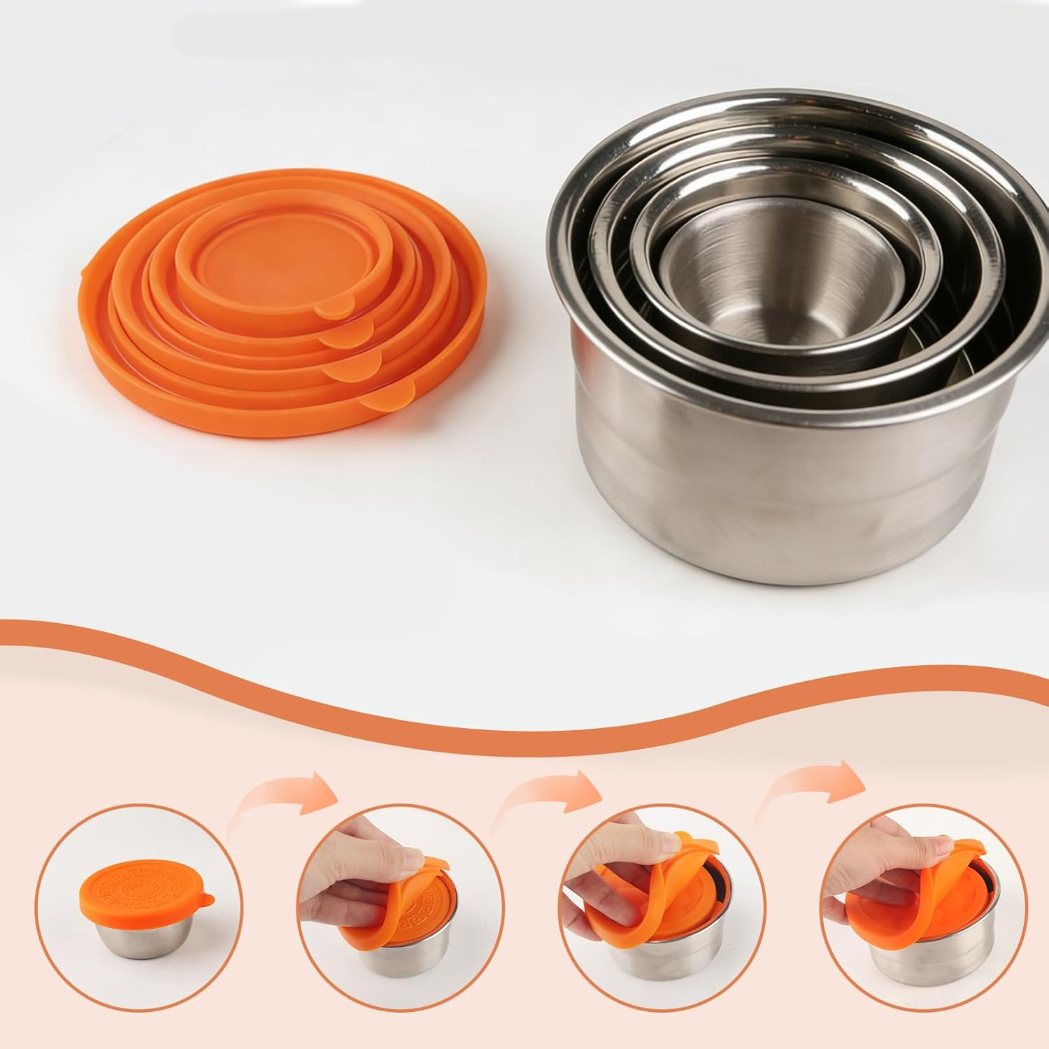 4Er Stainless Steel Snack Box Set with Silicone Lids, Lunch Box for Kids, Snack Container&Stainless Steel Containers for Fridge Storage, Meal Prep, Salad Dressing Container to Go (1.7/3.1/6.1/12.9 Oz) image number 3