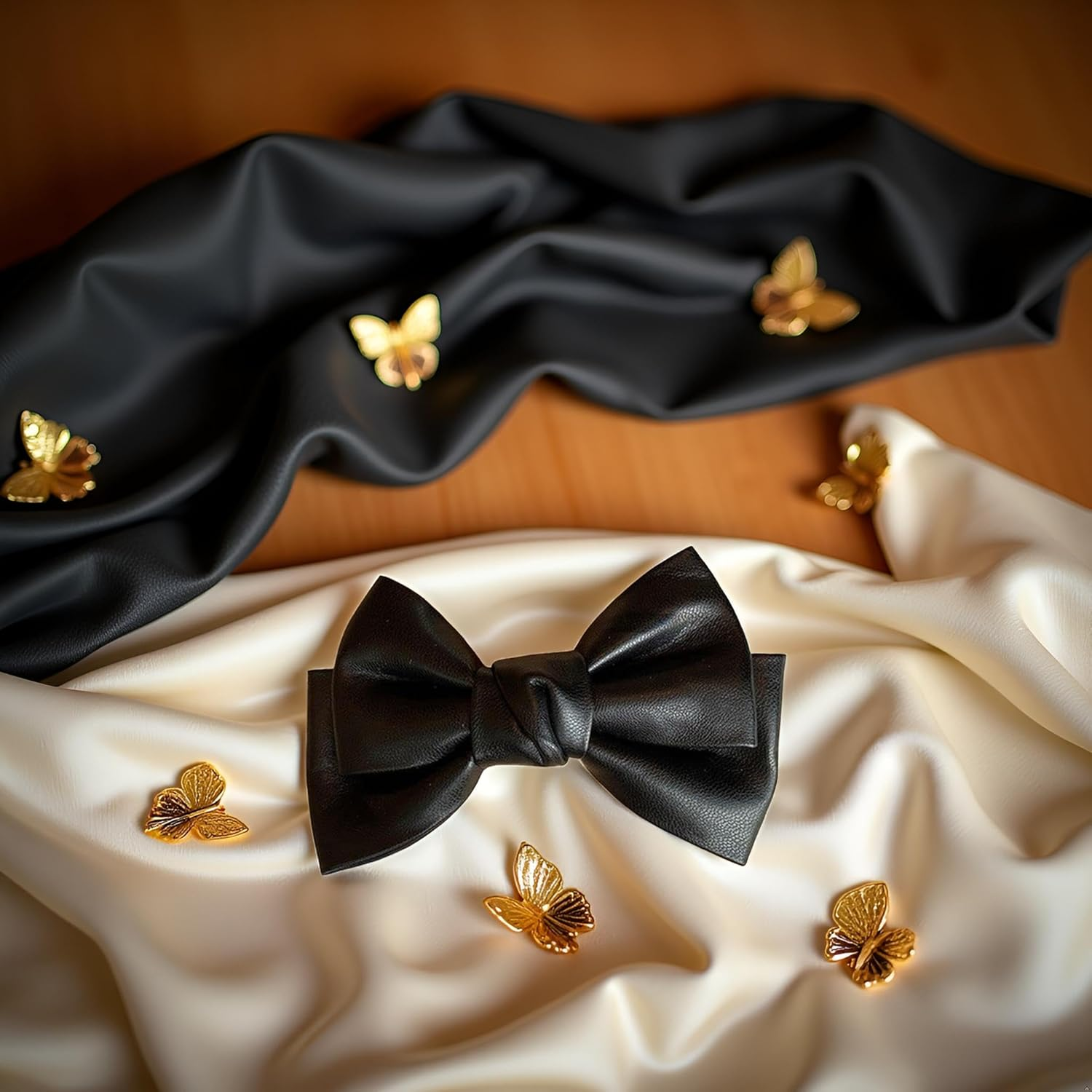 PU Leather Hair Bow Clip, Korean Style Duckbill Barrette, Black Hair Accessories for Women and Girls image number 5