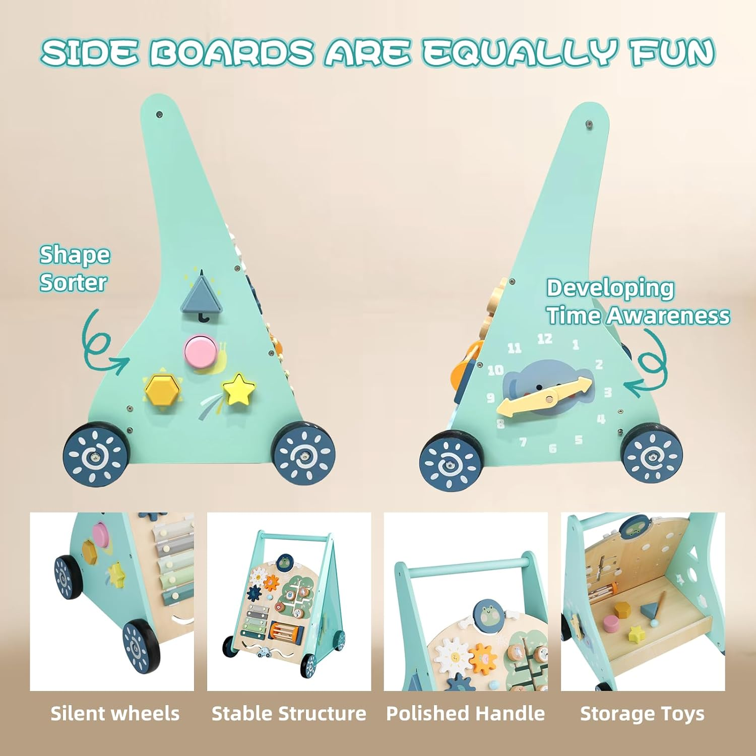 Wooden Baby Walker, Baby Push Walker, Montessori Walker Toy, Push and Pull Learning Activity Center, Walking Toys for 6-12 Months+ Baby Learning to Walk image number 4