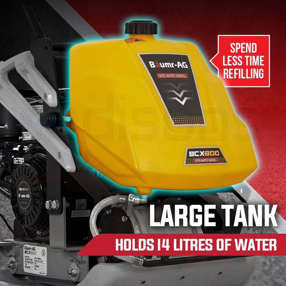 Baumr-Ag BCX-800 7HP 111KG Commercial Plate Compactor with Sprinkler System and Transport Wheels