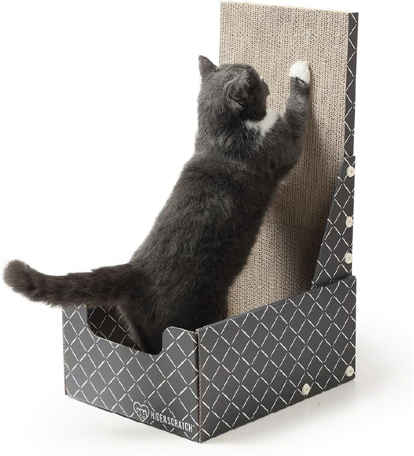 Hide & Scratch Cardboard Cat Scratcher Box & Bed - Light Pink Diamond | Double-Sided Corrugated Pad for Indoor Cats | Refillable Scratching Board Toy for Play & Furniture Protection